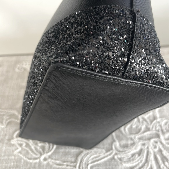 Kate Spade NY Black Greta Court Glitter & Staffiano Satchel Bag - Picture 9 of 16